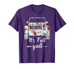 tdlapparel It's fall yall Hippie Flower Jeep Funny T shirt T-Shirt - TDL-APPAREL