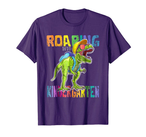 tdlapparel Roaring Kindergarten Dinosaur T Rex Back to School Shirt Boy Short Sleeves Men / Purple / S T-Shirt - TDL-APPAREL