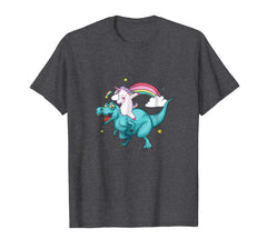 tdlapparel Unicorn Riding Dinosaur T rex T Shirt Unicorns Rainbow Gifts T-Shirt - TDL-APPAREL