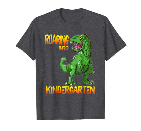 tdlapparel Roaring Into Kindergarten T Rex Back to School Shirt Short Sleeves Men / Dark Heather / S T-Shirt - TDL-APPAREL