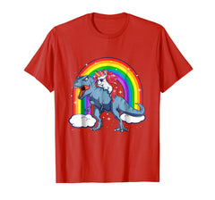tdlapparel Unicorn Riding T rex Dinosaur T Shirt Unicorns Rainbow Gifts T-Shirt - TDL-APPAREL