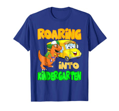 tdlapparel Roaring Into Kindergarten Dinosaur Back To School Tee T-Shirt - TDL-APPAREL