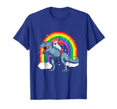 tdlapparel Unicorn Riding T rex Dinosaur T Shirt Unicorns Rainbow Gifts T-Shirt - TDL-APPAREL