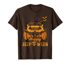 tdlapparel Jeep-O-Ween Happy Halloween Black Cat And Witch Hat T-Shirt T-Shirt - TDL-APPAREL