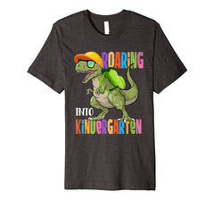 tdlapparel Dinosaur Roaring Into Kindergarten Tee Back To School Gift T-Shirt - TDL-APPAREL