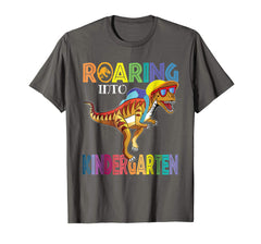 tdlapparel Roaring Kindergarten Dinosaur T-Rex Shirt Back to School Tee T-Shirt - TDL-APPAREL