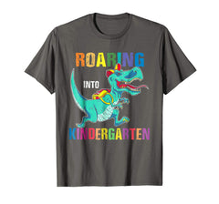 tdlapparel Dinosaurs Roaring Into Kindergarten Shirt Back To School Tee T-Shirt - TDL-APPAREL