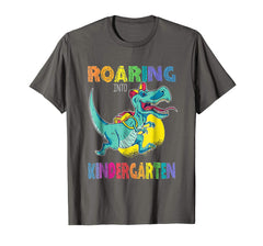 tdlapparel Dinosaur Roaring Into Kindergarten Tee Back To School Gift T-Shirt - TDL-APPAREL