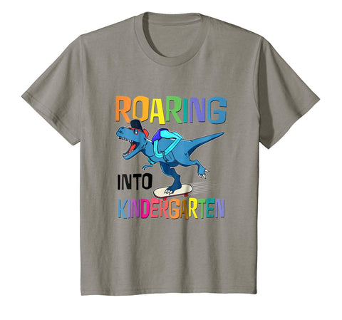 tdlapparel Kids Roaring Into Kindergarten Dinosaur T-Rex T-Shirt. Grade Tee Short Sleeves Men / Black / S T-Shirt - TDL-APPAREL