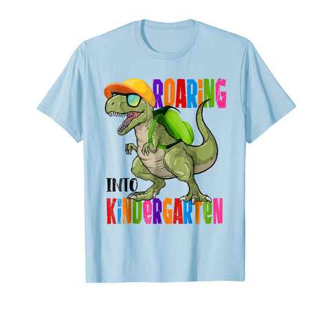 tdlapparel Back To School Gift Dinosaur Roaring Into Kindergarten Shirt Short Sleeves Men / Light Blue / S T-Shirt - TDL-APPAREL