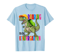 tdlapparel Back To School Gift Dinosaur Roaring Into Kindergarten Shirt T-Shirt - TDL-APPAREL