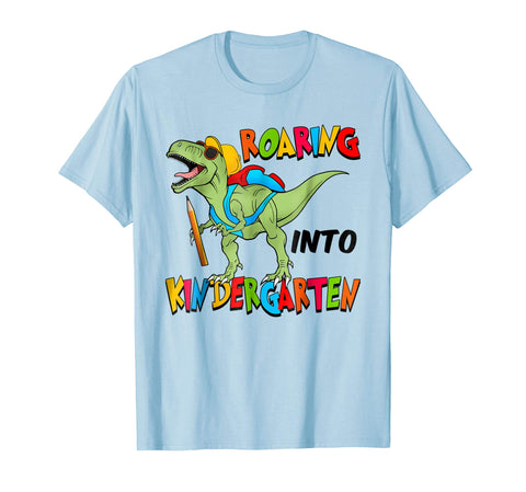 tdlapparel Funny T-Rex Dinosaur Roaring To Kindergarten T-shirt Short Sleeves Men / Light Blue / S T-Shirt - TDL-APPAREL