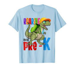 tdlapparel Funny Back To School Gift Dinosaur Roaring Into Pre-K Shirt