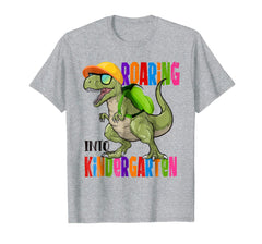 tdlapparel Back To School Gift Dinosaur Roaring Into Kindergarten Shirt T-Shirt - TDL-APPAREL